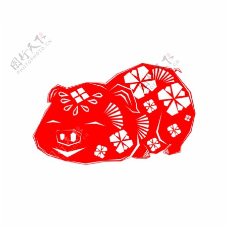 中国风创意红福猪窗花剪纸装饰图案元素