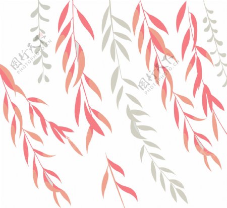 手绘红色柳树叶子漂浮素材