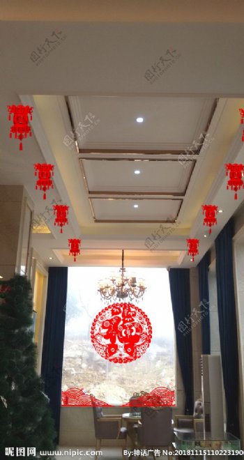 春节窗花红灯笼