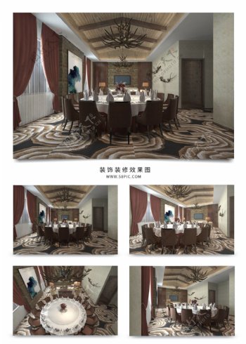 现代中式餐厅包间效果图模型