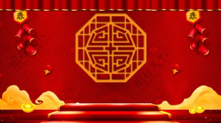 红色中国风猪年春节背景素材