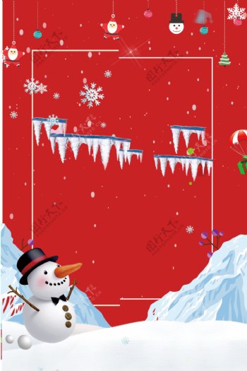 红色圣诞狂欢购雪人背景