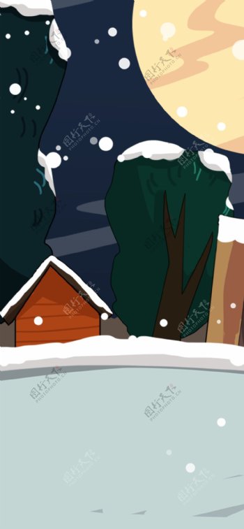 手绘两棵大树圣诞节背景素材