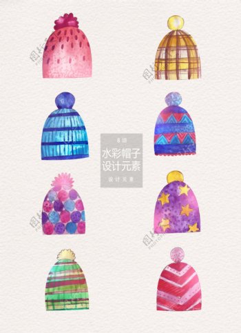 水彩冬季帽子设计元素