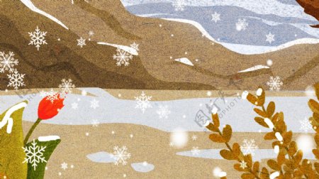 手绘雪山里的冬天背景素材