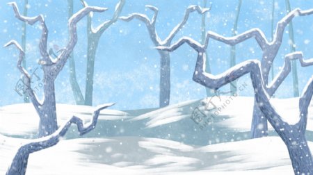 手绘枯树冬季雪景背景素材