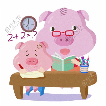 精品手绘卡通插画儿童可爱动物免抠图猪猪