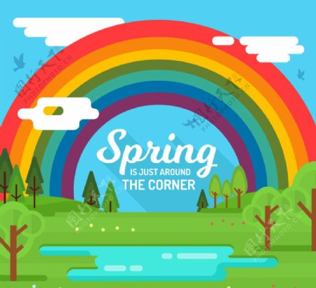 创意春季郊外彩虹风景