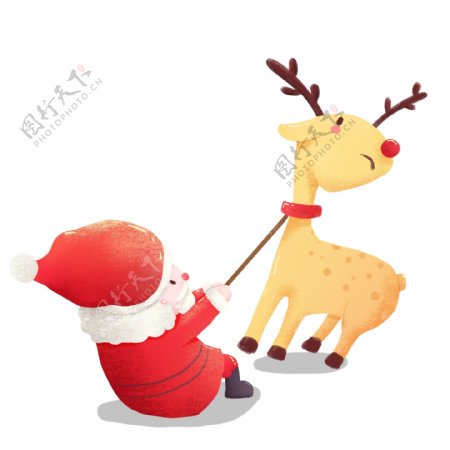 圣诞节圣诞老人拉驯鹿麋鹿手绘插画元素