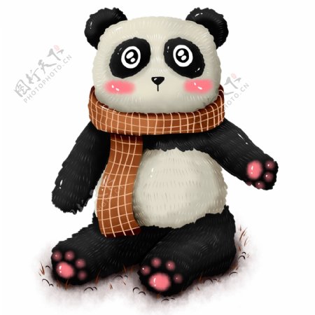 原创手绘动物熊猫国宝冬季冬日围巾