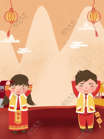 卡通中国风新年主题背景