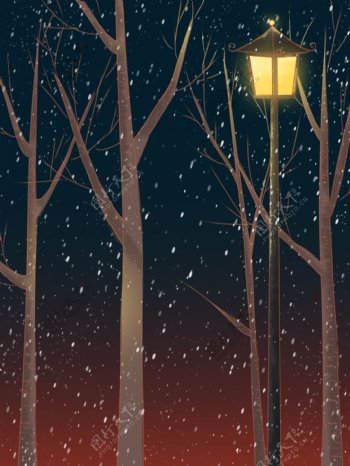冬季唯美星空树林背景设计