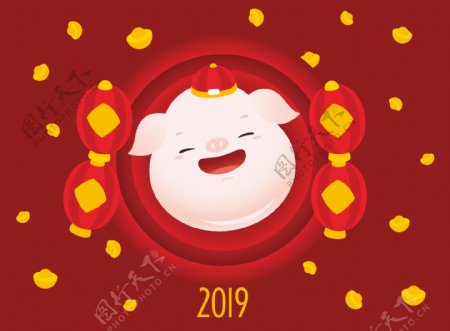 2019卡通吉祥物财神小猪