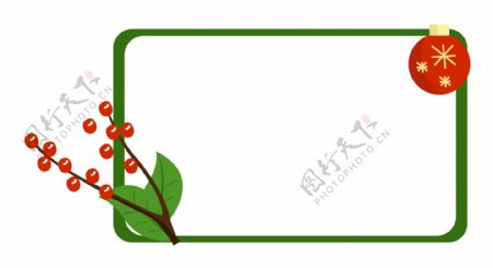 树枝红果装饰绿色圣诞边框