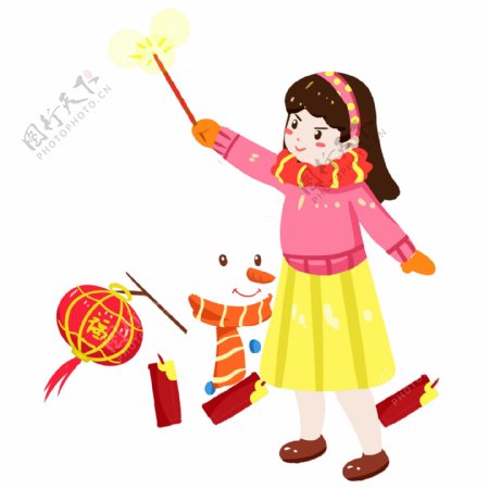 春节传统习俗放鞭炮手绘
