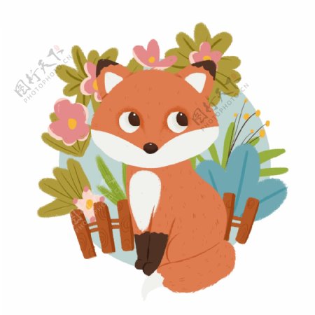 卡通手绘可爱动物插画狐狸