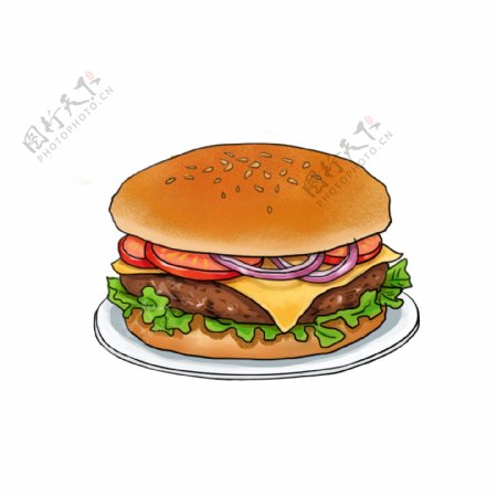 原创手绘风格食物汉堡包
