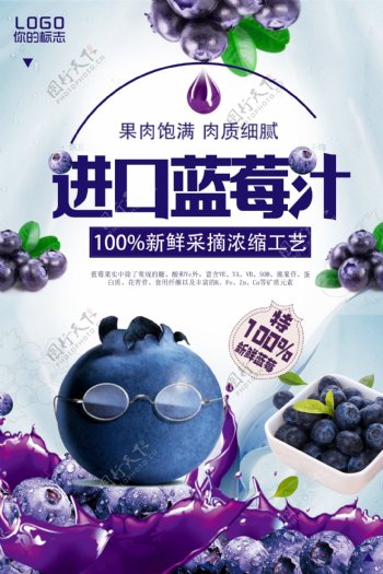 简约蓝莓新鲜水果促销海报.psd