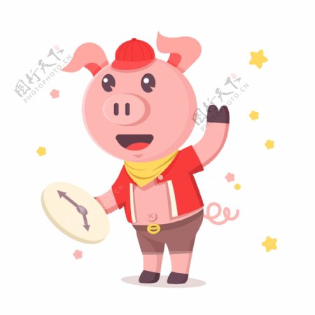 新年可爱呆萌粉色小猪猪矢量元素