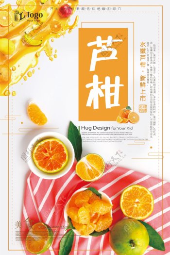 时尚简约新鲜美味芦柑水果宣传海报设计