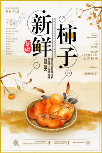 中国风美食系列柿子创意海报设计