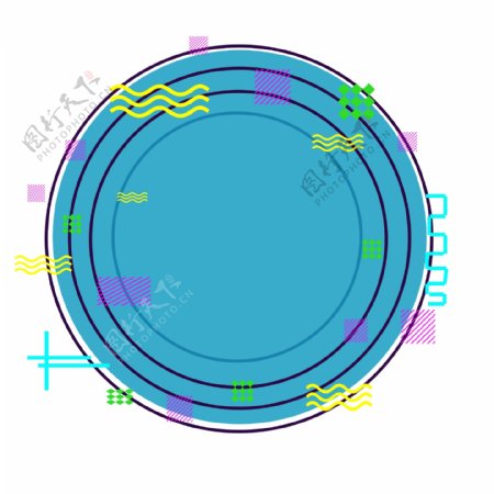 蓝色圆圈孟菲斯效果素材纹理边框可商用