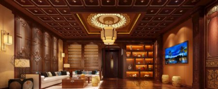 中式古典客厅效果图3D模型