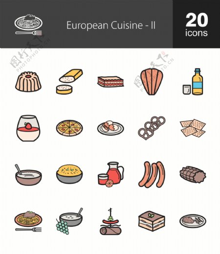 40个欧洲美食的图标