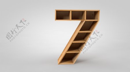 数字7木质现代货架书架木架C4D建模