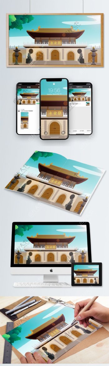 中国风历史建筑静安寺