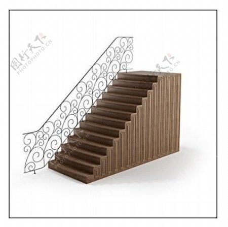 简约花纹扶手木质楼梯3d模型