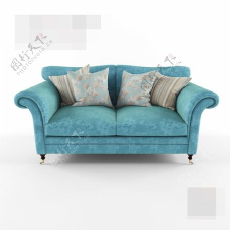 蓝色双人沙发模型