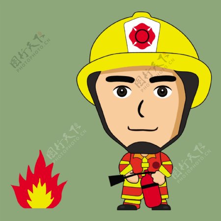 卡通消防员灭火矢量素材