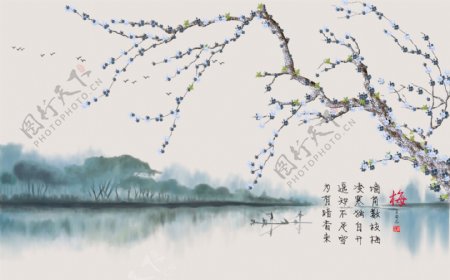 湖面创意禅意中国风大气山水风景