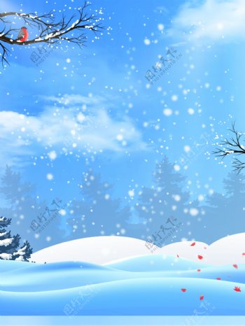 唯美彩绘冬季雪地背景设计