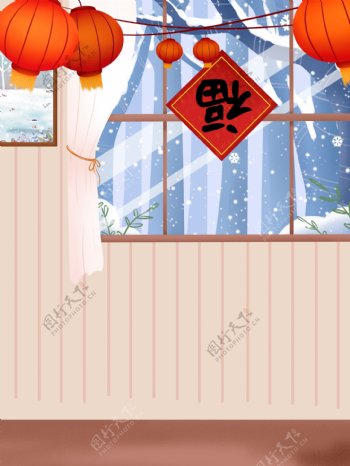 传统中国风新年福字灯笼背景设计