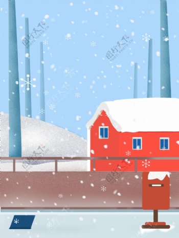 传统冬季大寒节气下雪背景设计