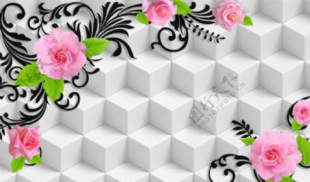 3D方块玫瑰素材