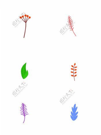 原创果实绿叶植物树枝树叶点缀元素手绘插画