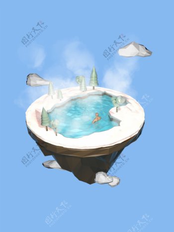 卡通清新手绘冬季温泉插画背景