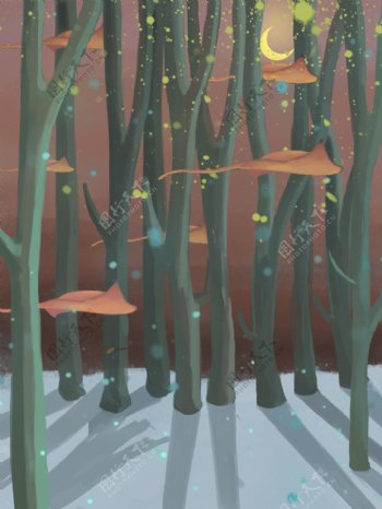 简约创意手绘风彩绘树林背景设计