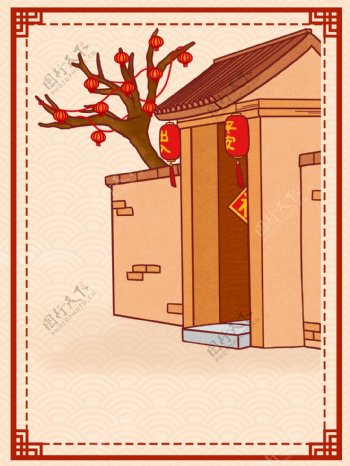 传统中国风正月串门走亲戚背景设计