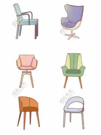 手绘卡通家具可爱家具椅子Q版套图