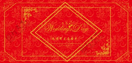 婚礼背景喷绘红色主题线条花纹