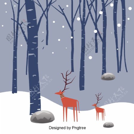 在冬天雪的插图背景森林麋鹿