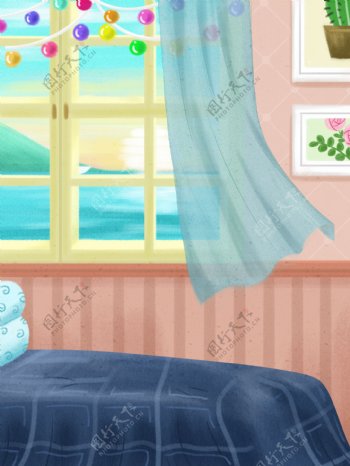 彩绘温馨家居卧室背景设计