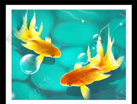 水底金鱼气泡装饰画