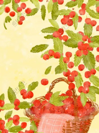 手绘小清新山楂水果树背景图