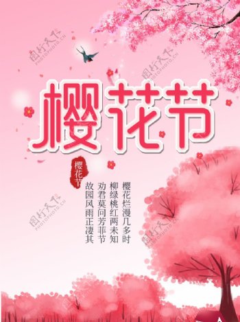 粉色浪漫最美樱花节开幕活动海报