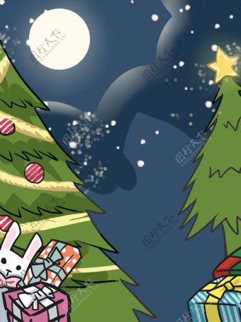 彩绘圆月圣诞节背景设计